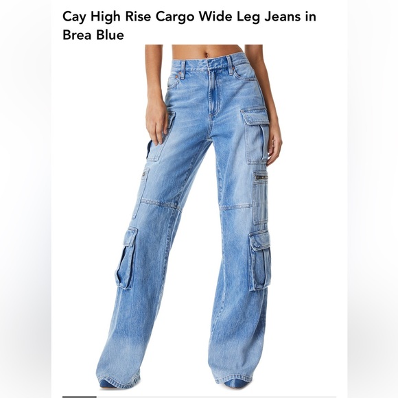 Alice and Olivia Cay High Rise Cargo Wide Leg Jeans in Brea Blue - Picture 1 of 2